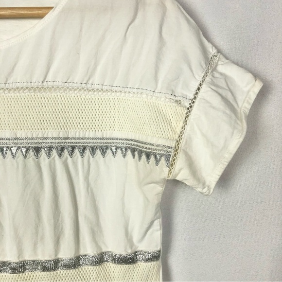 J. Crew Off White Flutter Sleeve Embroidered Short Sleeve Top XS - Picture 3 of 3